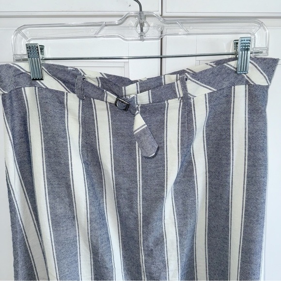 Alya Fit and Flare Navy Striped Cotton Midi Skirt Sz Medium Button Front - Picture 6 of 8